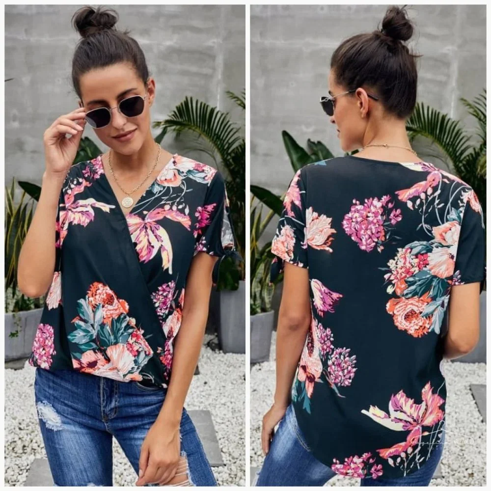 High-Low Floral Twist Front Top